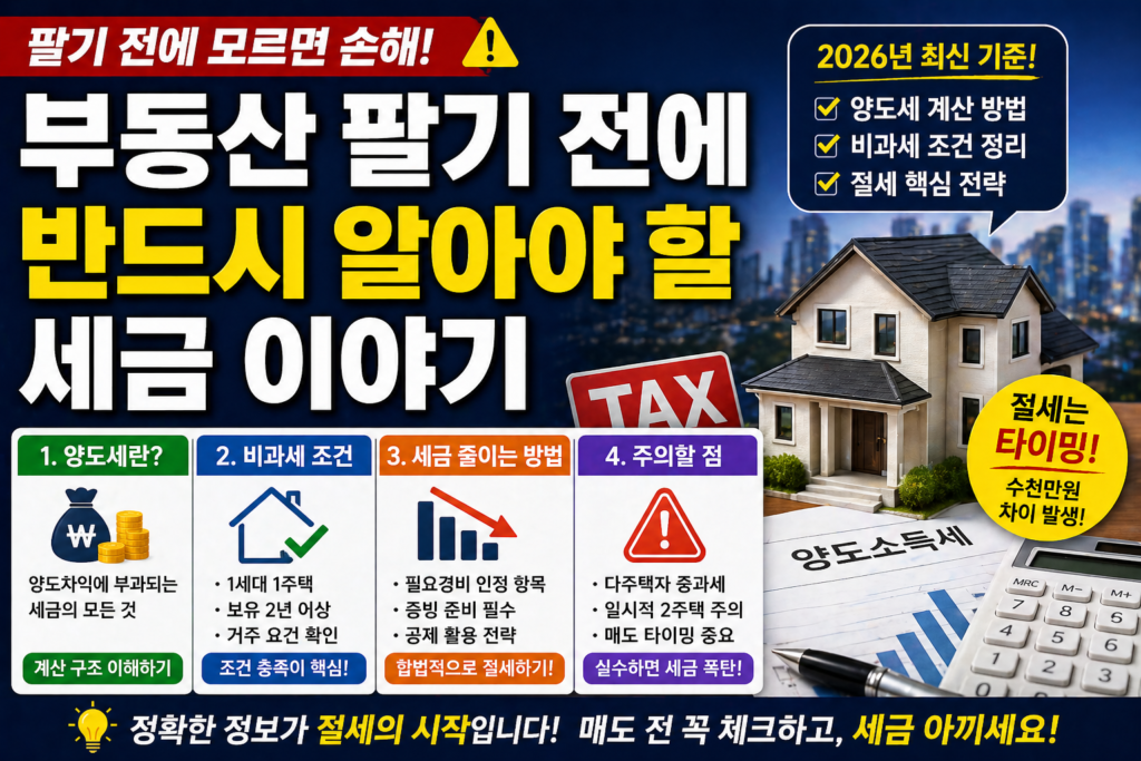 부동산 팔기 전 꼭 알아야 할 세금 총정리｜양도세·비과세·절세 전략 (2026년)