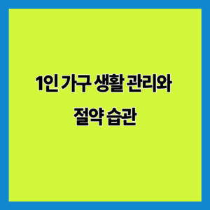 1인 가구 생활 관리와 절약 습관